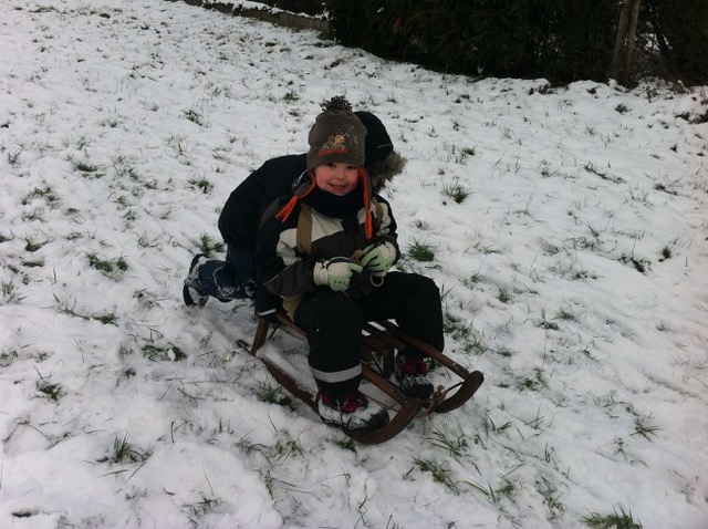 Stephanie's son Lino playing in the snow