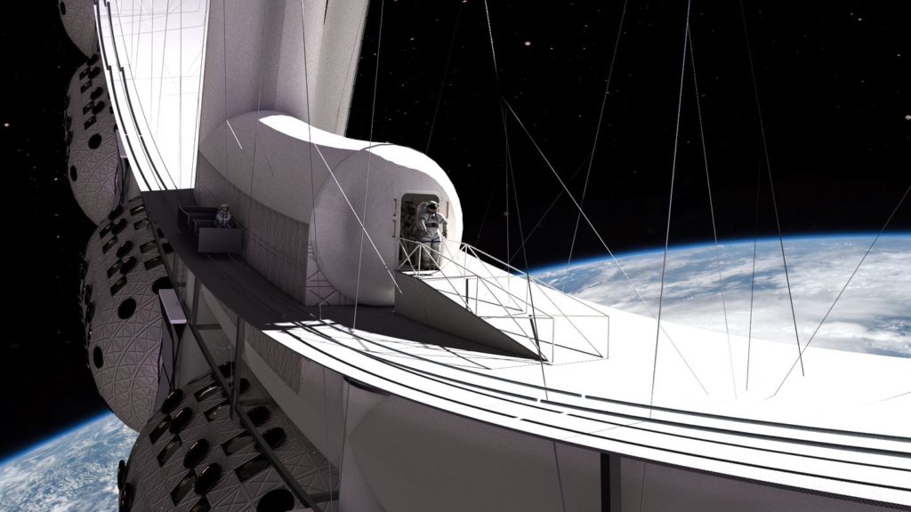 Voyager Station astronaut stepping onto the docking hub
