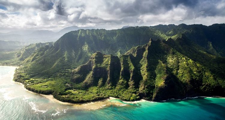 green mountains ocean Hawaii