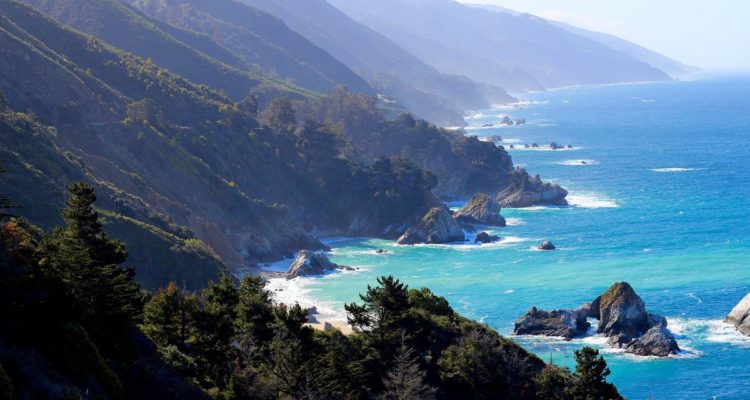 blue ocean forest mountains Big Sur California