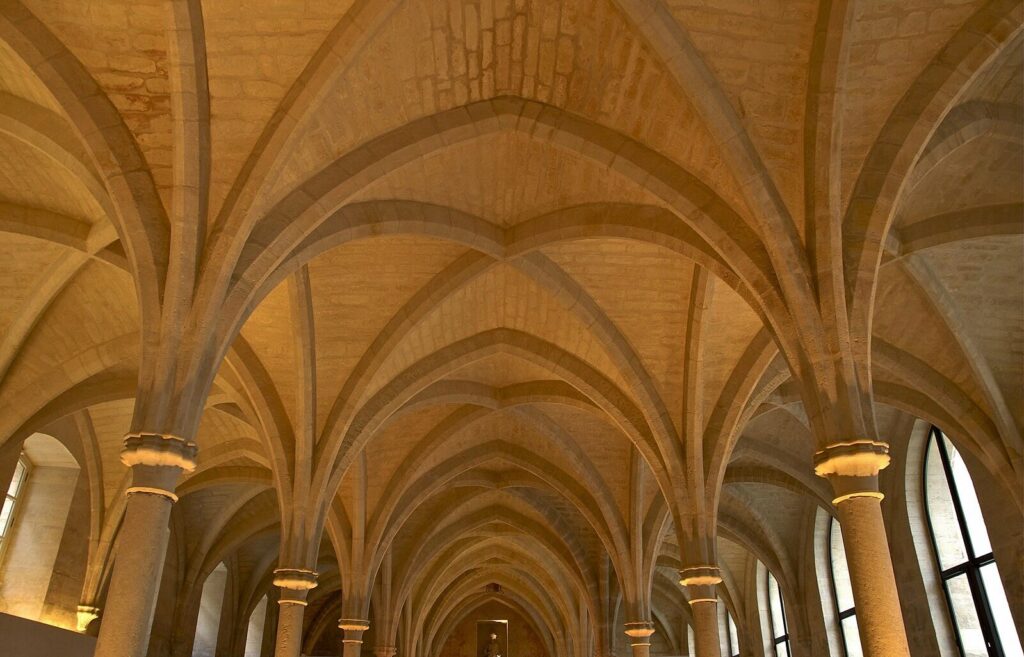 Vaults of the central nave of the former cistercian monastery of the Bernardins in Paris. Known as "Bernadins College"