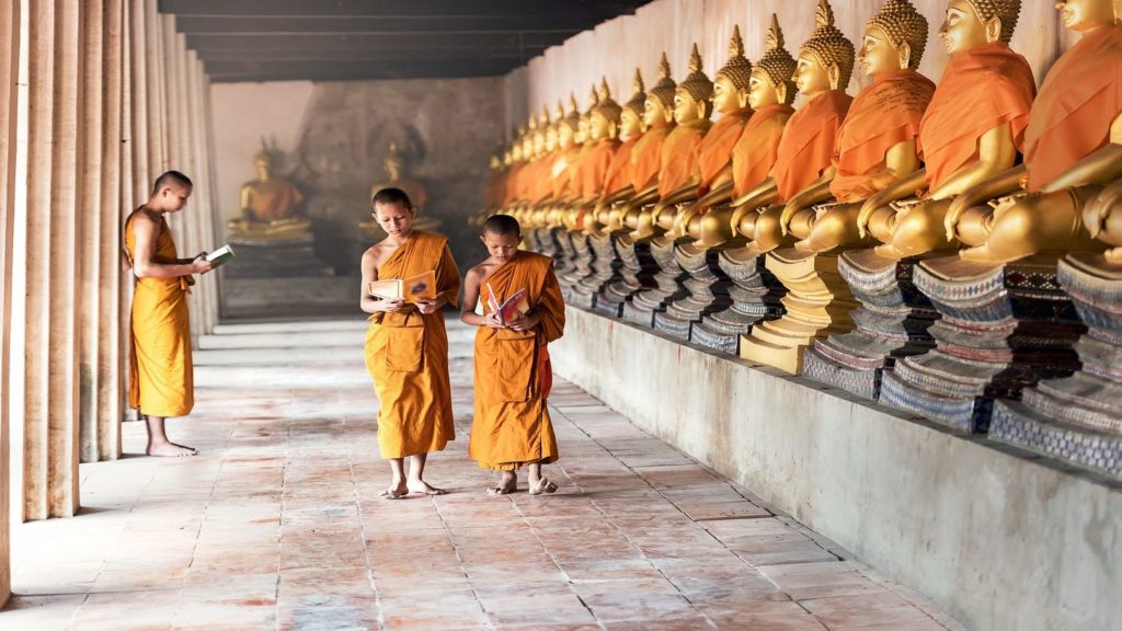 Buddhist monks in a temple Thailand