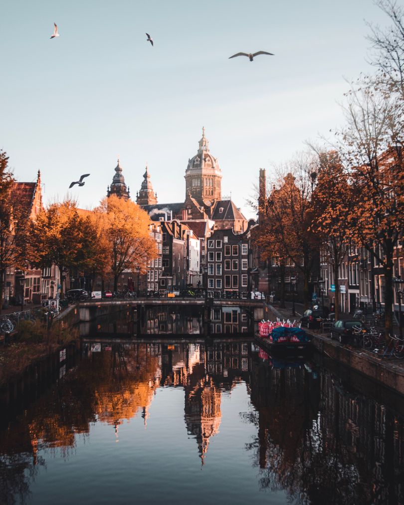 Amsterdam canal medieval buildings