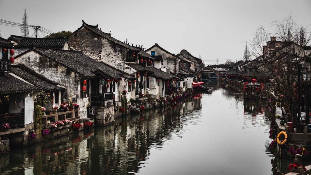 Buildings and water in Fengjing, Shanghai, China