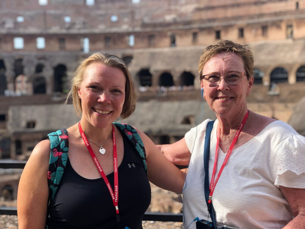 A mother and daughter on holiday in Europe