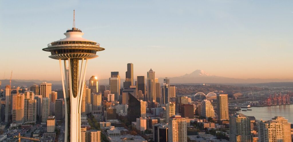 Skyline of Seattle at dawn