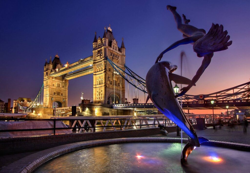 Tower Bridge in London by night