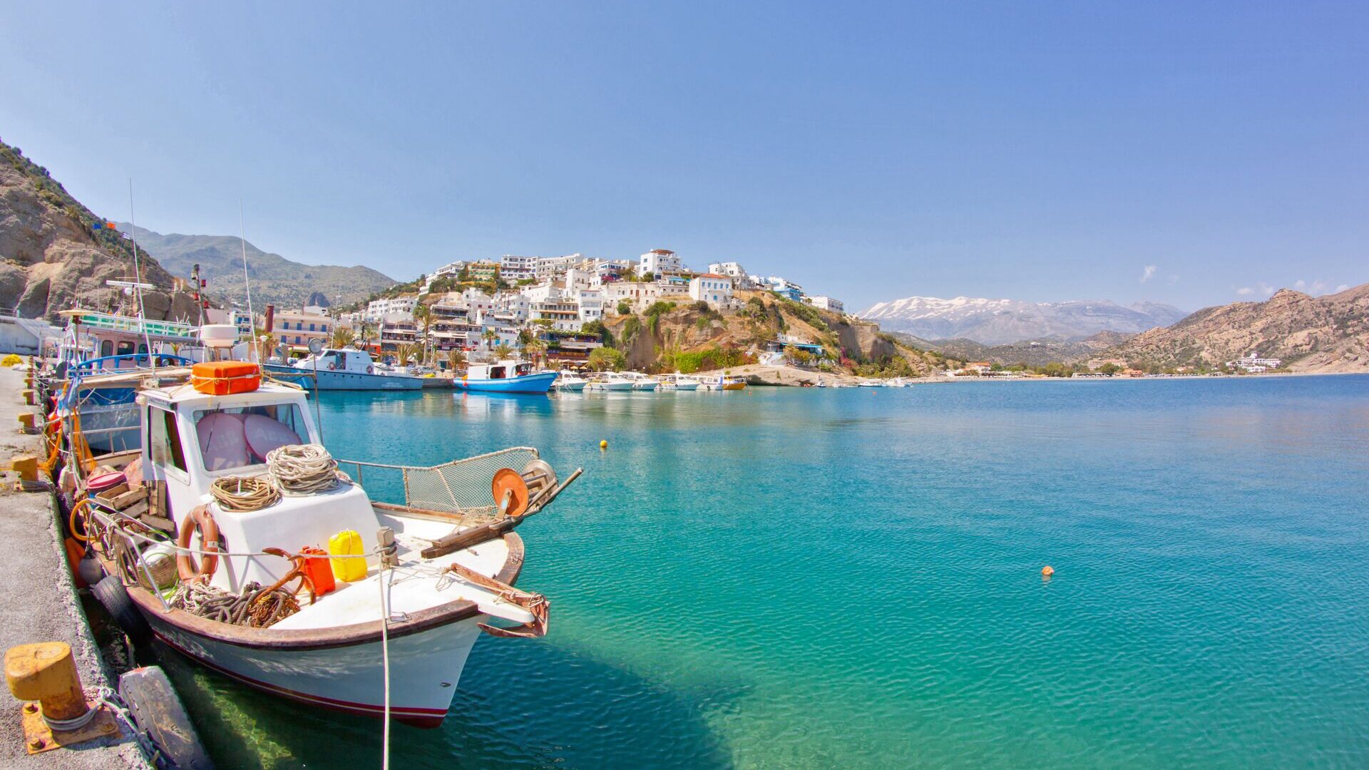 boat moored in galini, crete