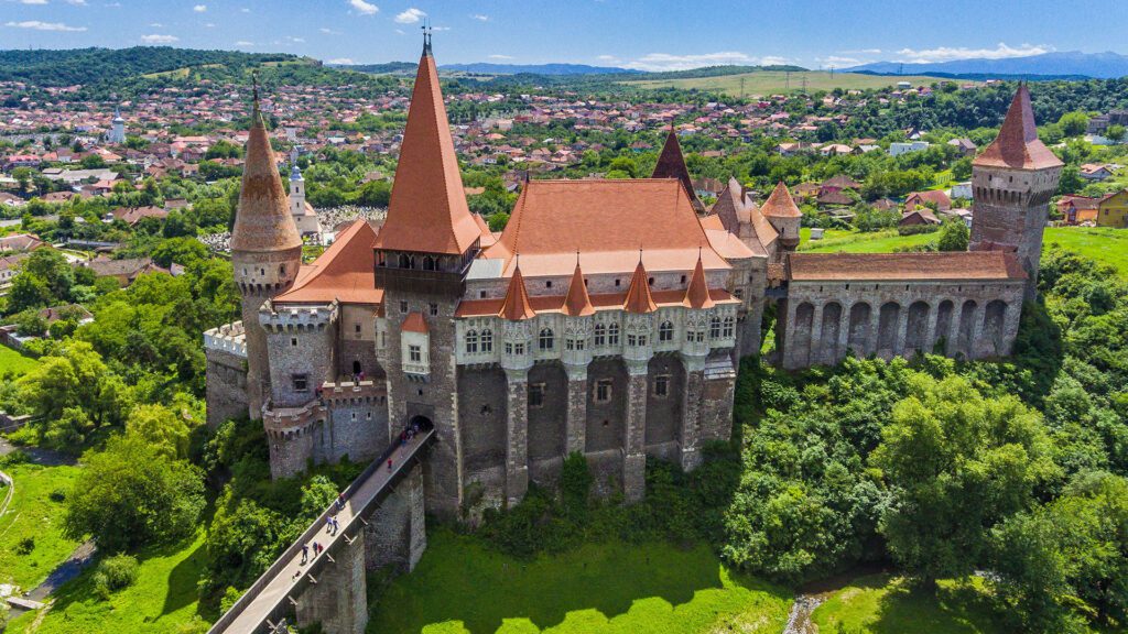Aerial view of Corvin Castle